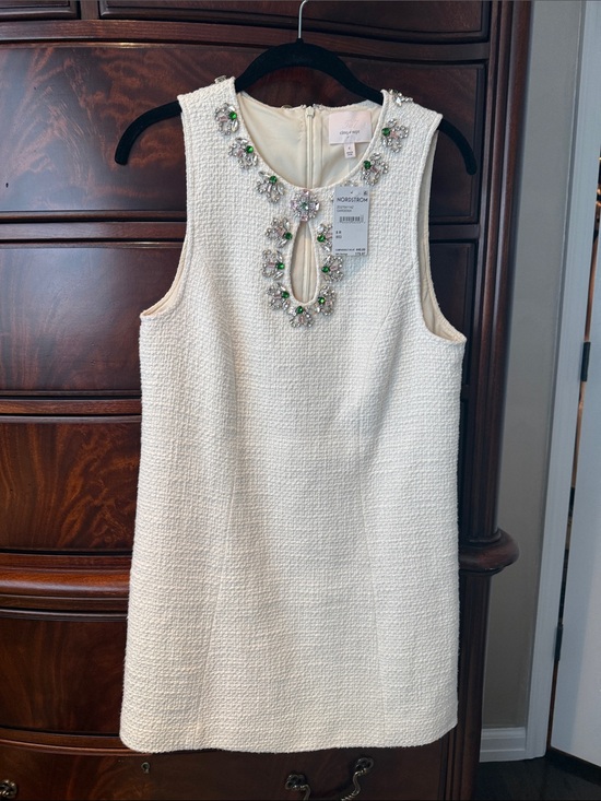 cinq a sept Dresses & Skirts - cinq a sept Cream Embellished Keyhole Tweed Mini Dress